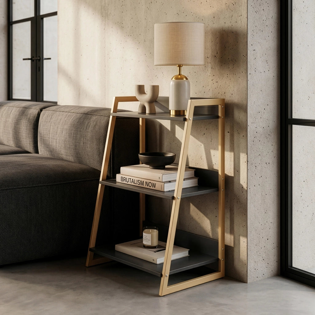 Scaffale da Terra Kuomi a 3 Ripiani con Telaio in Acciaio 84 x 53 x 47 cm - Beige/Grigio Scuro [en.casa]