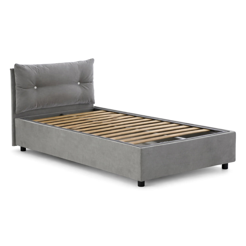 Letto singolo Amaro, Letto contenitore con rivestimento in tessuto, Made in Italy, Apertura frontale, adatto per materasso cm 80x190, Grigio