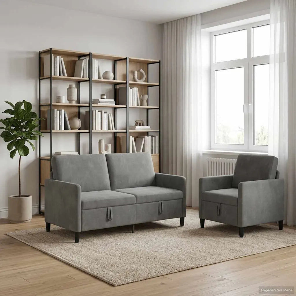 Set di Divani con Storage 2 pz Grigio Scuro Poliestere 3429191