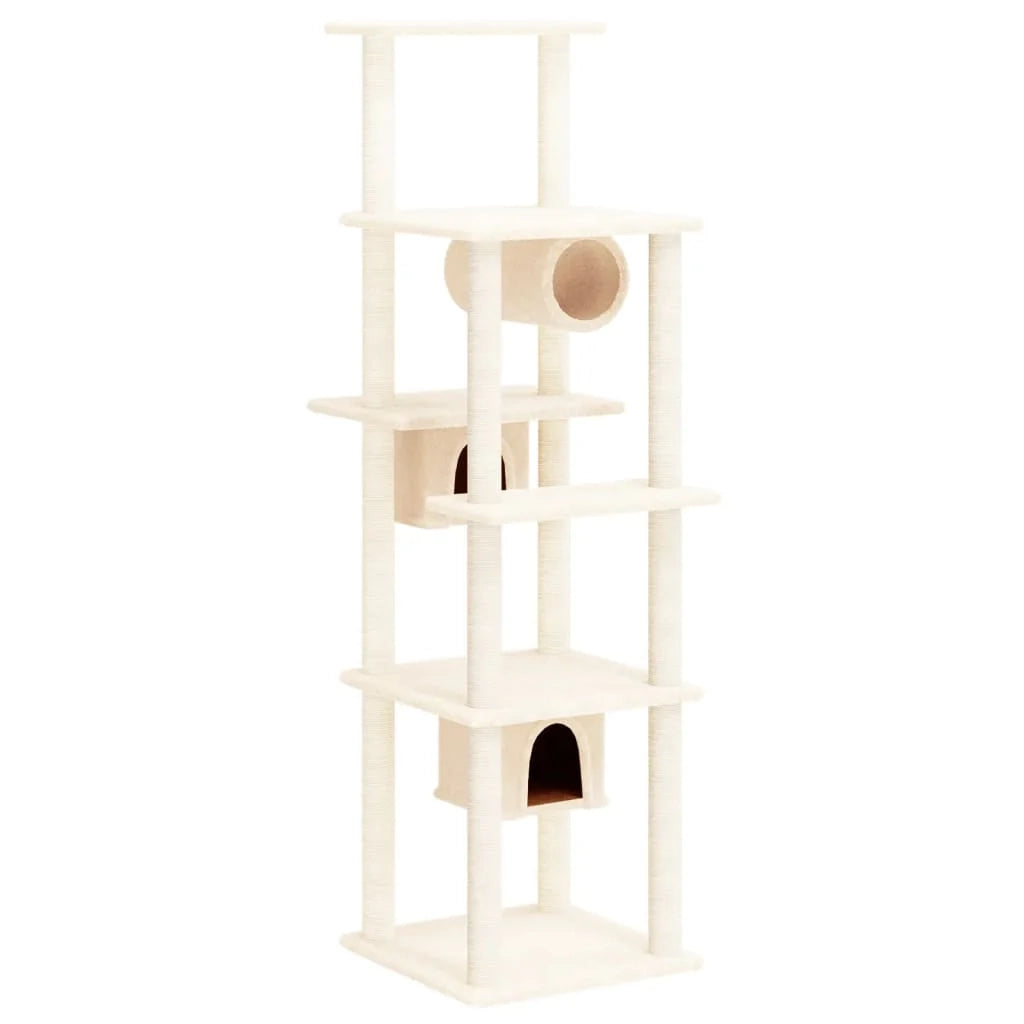 Tiragraffi per gatti Mobili per arrampicata su torre Tiragraffi piattaforma da arrampicata con tiragraffi in sisal 169 cm crema 02_0022496