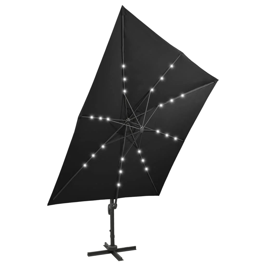 Ombrellone da giardino a sbalzo con palo e luci LED 300 cm nero 02_0008523