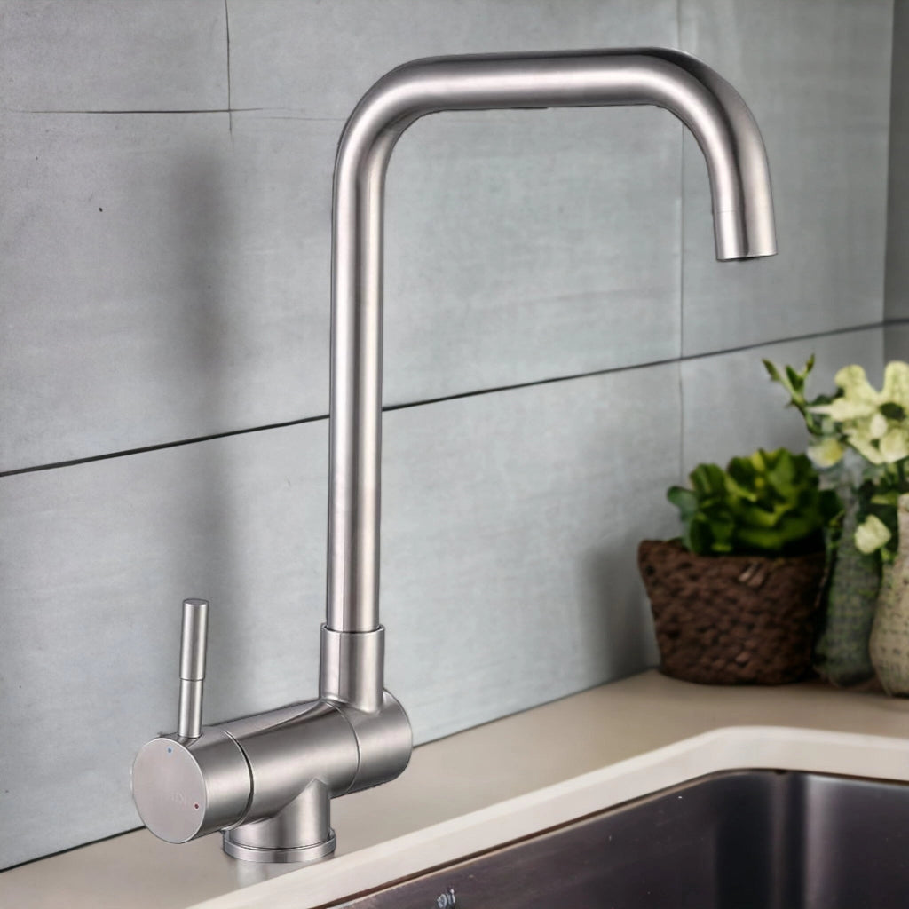 Rubinetto miscelatore per cucina abbattibile sottofinestra acciaio inox satinato/opaco