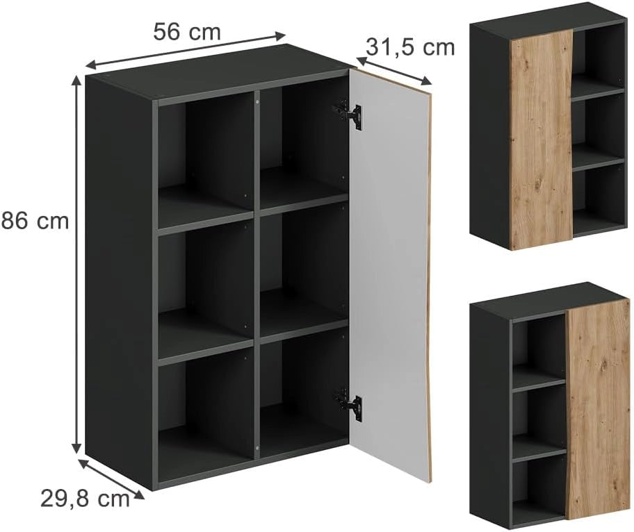 Mobiletto di media altezza Willow, Artigiano, 56 x 86 cm con 3 scomparti aperti, adatto al montaggio a parete per diverse dimensioni di bagno