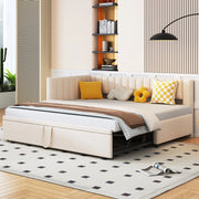 LETTO SOFA L-Forma Estraibile 90x200 cm Velluto Beige