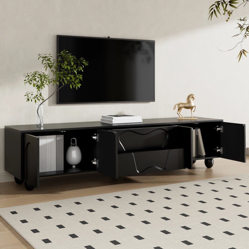 Mobile TV con 2 Ante e 2 Cassetti; Stile Minimalista; Soggiorno; 180??40??42 cm; in Pannello Truciolare; Nero