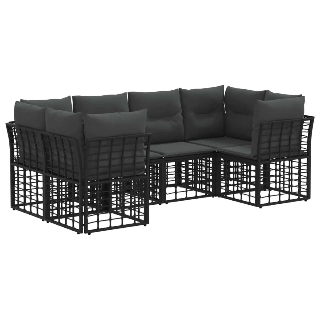 Set di divani da esterno con cuscino 6 pcs Nero Poliestere