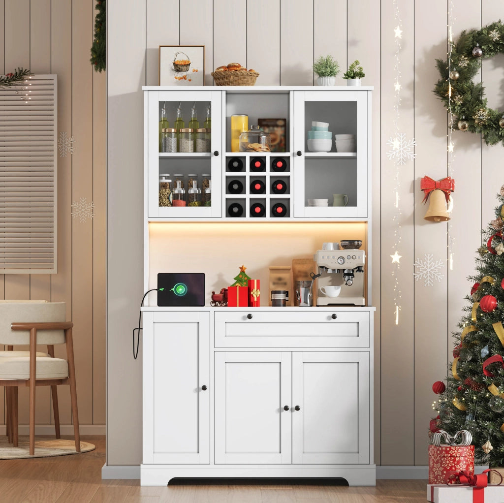Credenza cucina 180x105x40 cm bianca in MDF, LED e presa integrata