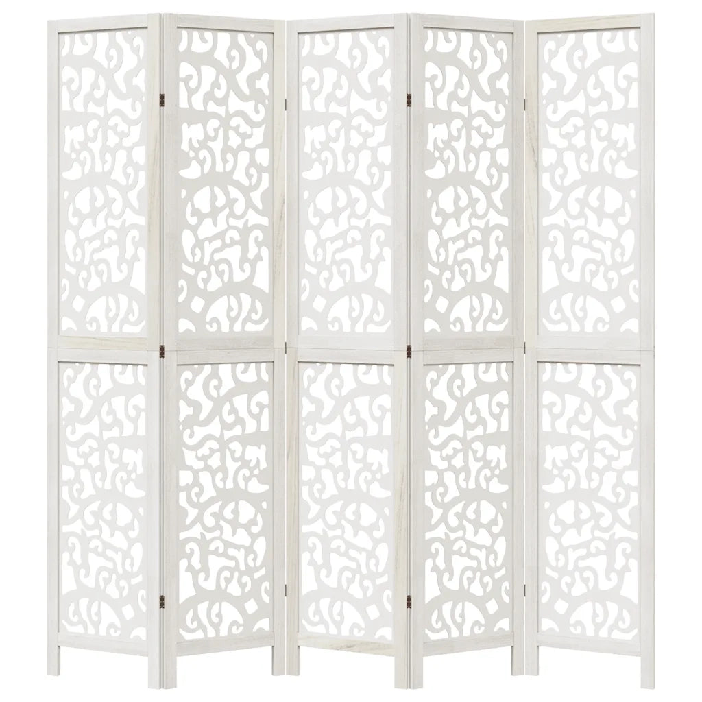 Divisorio Ambienti 5Pannelli Bianco Legno Massello di Paulownia 358743