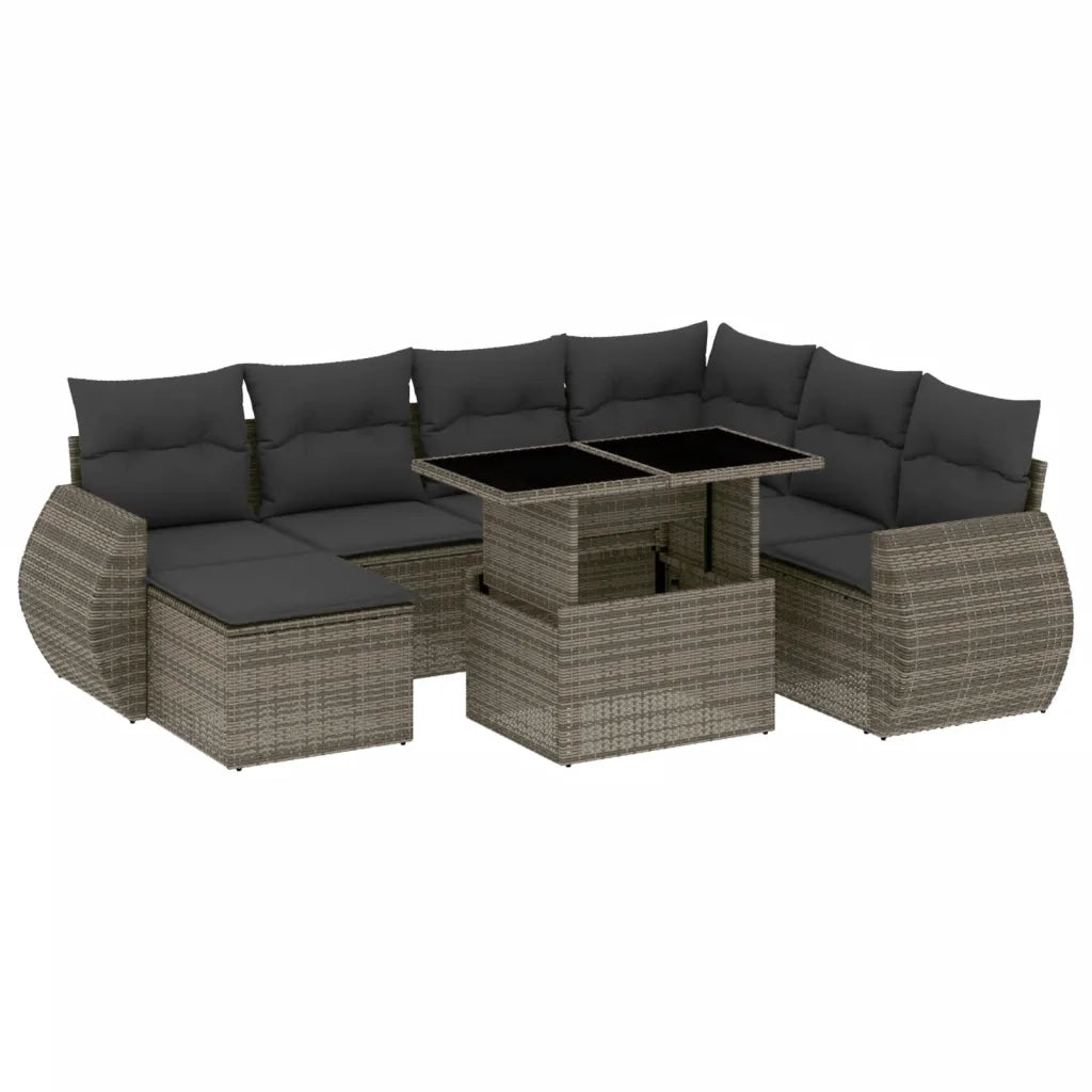 Set Divano da Giardino 8 pz con Cuscini Grigio in Polyrattan 3268700