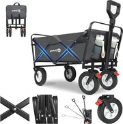 Carrello trasportabile pieghevole con pneumatici in gomma 200 kg - carrelli da giardino con freni - per terreni irregolari - campeggio in riva al mare - bambini - grigio