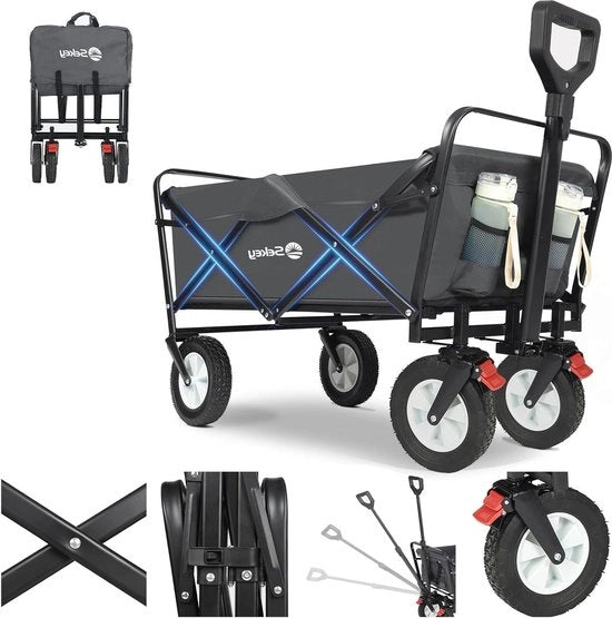 Carrello trasportabile pieghevole con pneumatici in gomma 200 kg - carrelli da giardino con freni - per terreni irregolari - campeggio in riva al mare - bambini - grigio