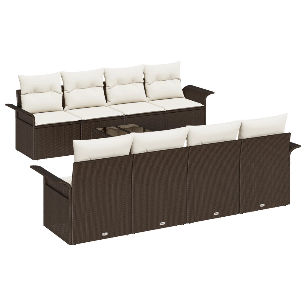 Set di divani da giardino 9 pezzi con cuscini in rattan polietilene marrone