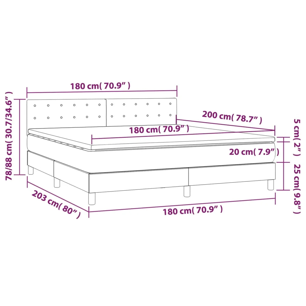 Letto a Molle con Materasso e LED Blu 180x200 cm in Tessuto 3133499