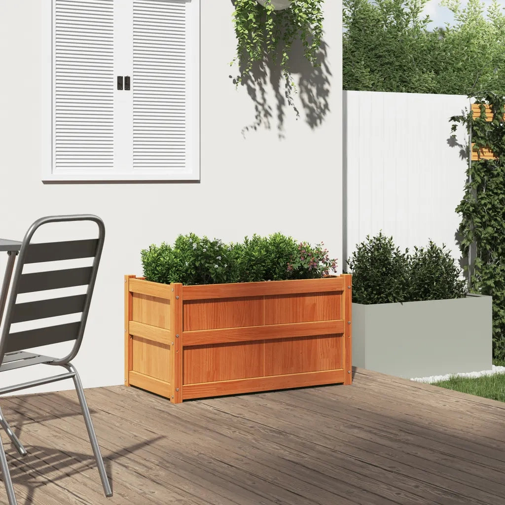 Fioriera | Cassetta per fiori | Vaso Giardino Marrone Cera 90x50x50 cm Legno Massello Pino