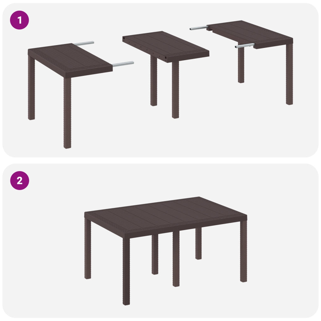 Set da Pranzo da Giardino 7 Pezzi Rattan Plastico Marrone