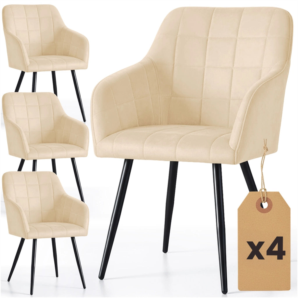 Set di 4 Sedie imbottite con cuciture quadrate LUXANO Beige gambe nere