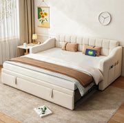 LETTO Imbottito Estraibile 90x190 cm Velluto Beige con Porte USB