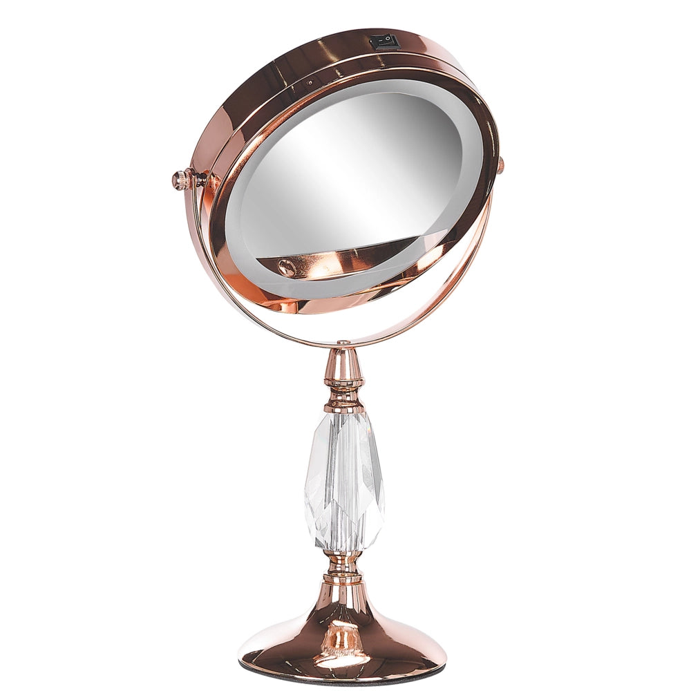 Specchio da tavolo double face per trucco a LED metallo rosa dorato ø 18 cm 1x / 5x