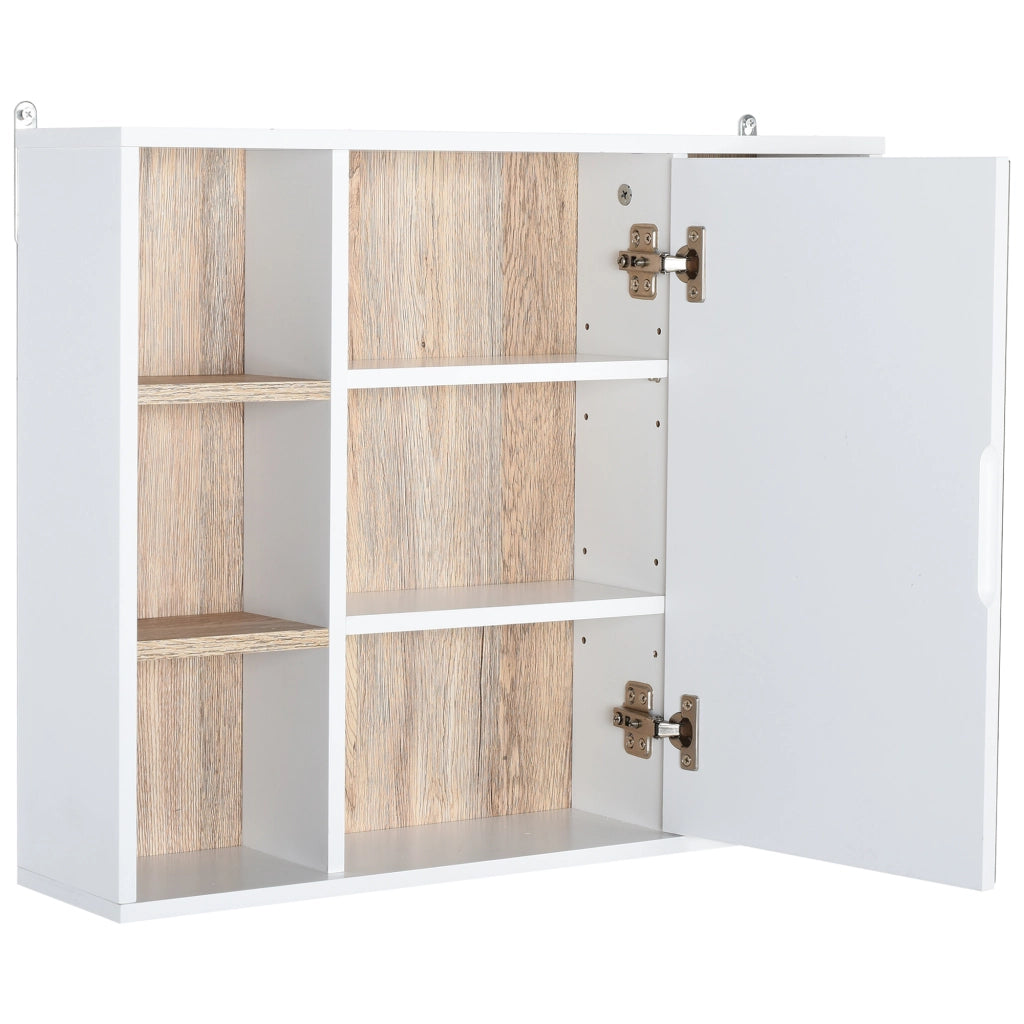 Armadietto con Specchio in MDF e Truciolato con 3 Ripiani Laterali e Ripiano Regolabile Interno. 60x14.5x49.4 cm