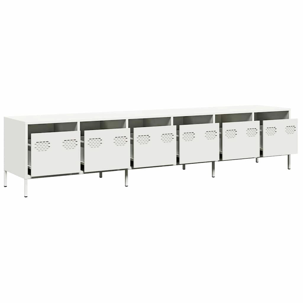 Mobile porta TV moderno con ampio spazio contenitivo 202 x 39 x 43,5 cm acciaio laminato a freddo bianco 02_0055637