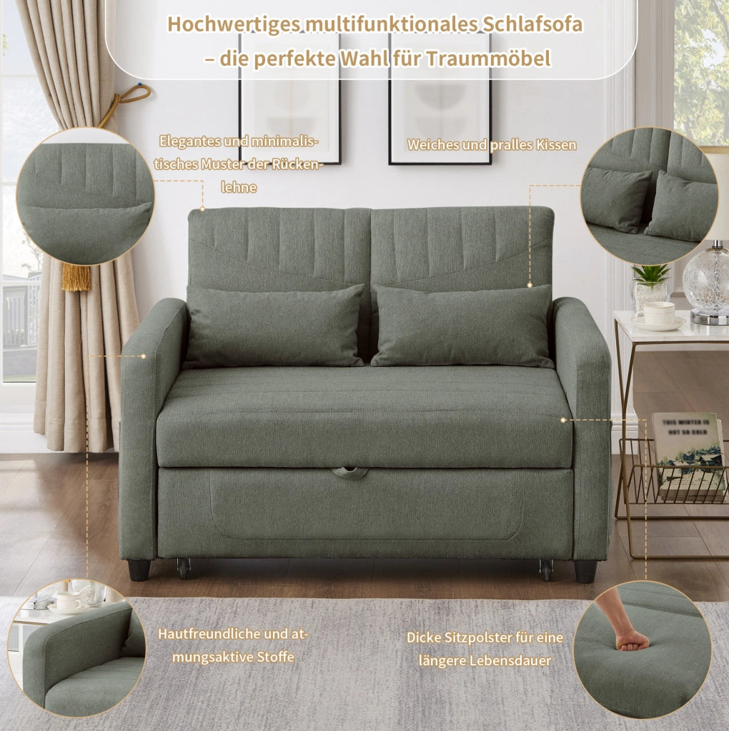 Divano letto 2 posti verde Army Green con schienale regolabile