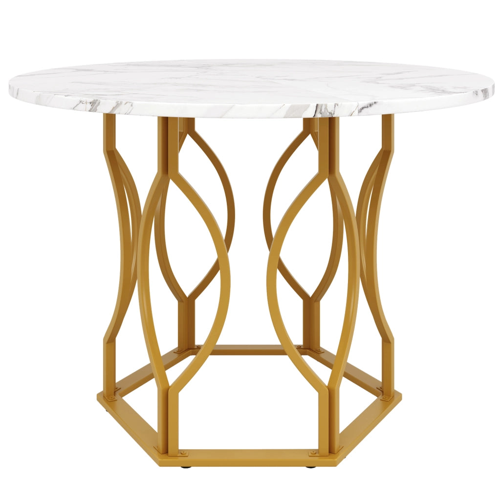 Tavolo da pranzo 100x100x76 cm con piedini regolabili in MDF e metallo dorato e bianco