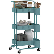 Carrello a 3 livelli con 4 ganci e 3 contenitori sospesi ¨C zephmum ¨C 42x38x86,5 cm blu-verde