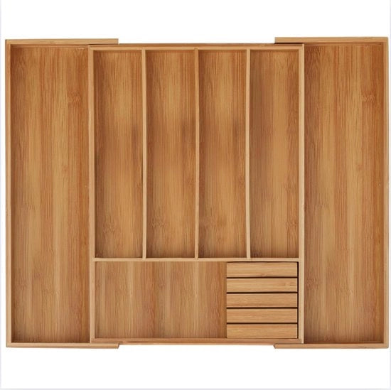Cassetto per posate in bambù, estratto, cassetto per carrello, carrellino HBT 5x55x44, 5 cm, naturale