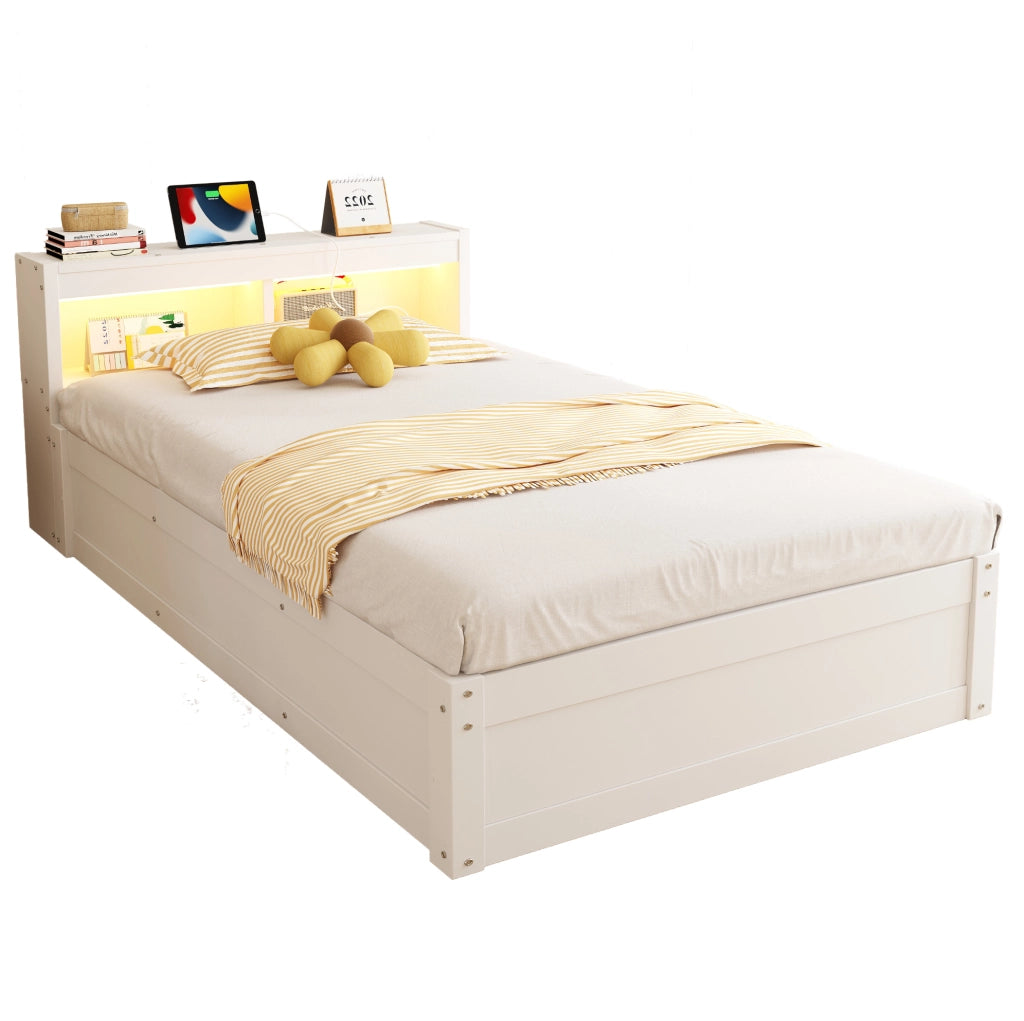 Letto multifunzione 90x200 cm con LED, presa e vano contenitore