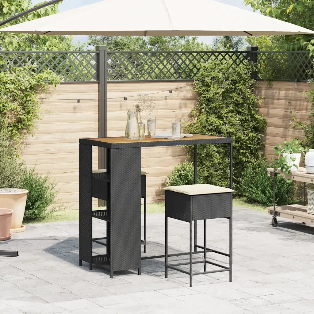 Set Bar da Giardino 3 pz | Set Salotto da Giardino con Cuscini in Polyrattan Nero