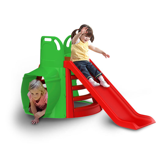 Scivolo per Bambini 180x180x98 cm con Tunnel in Plastica Rosso e Verde