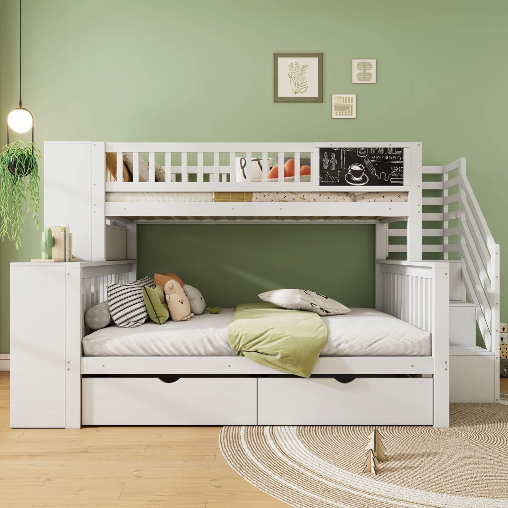 LETTO A CASTELLO per bambini con lavagna 140x200 cm legno massello bianco