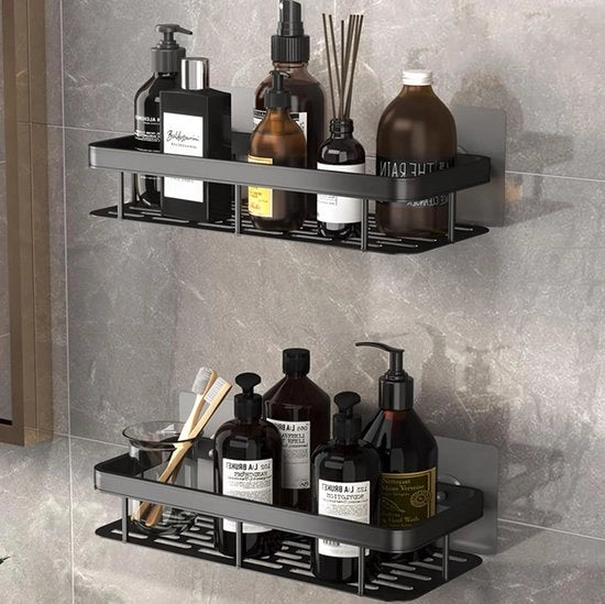 Pannello doccia senza fori - Moderno pannello doccia per bagno - 2 pezzi - Nero - Alluminio