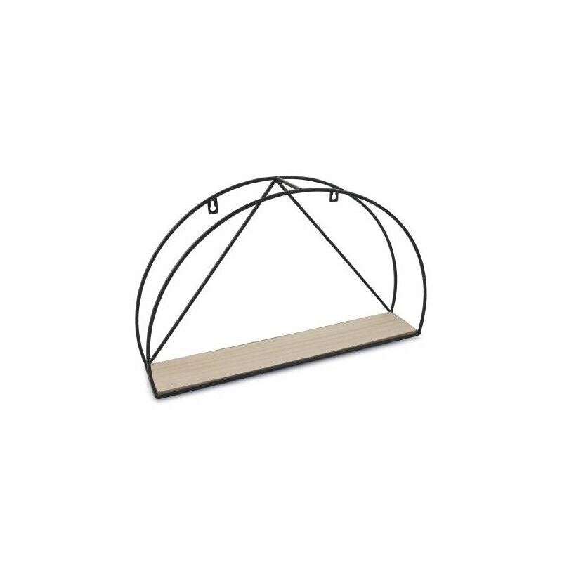 MENSOLA MEZZALUNA IN METALLO CON RIPIANO IN LEGNO 30X49 CM