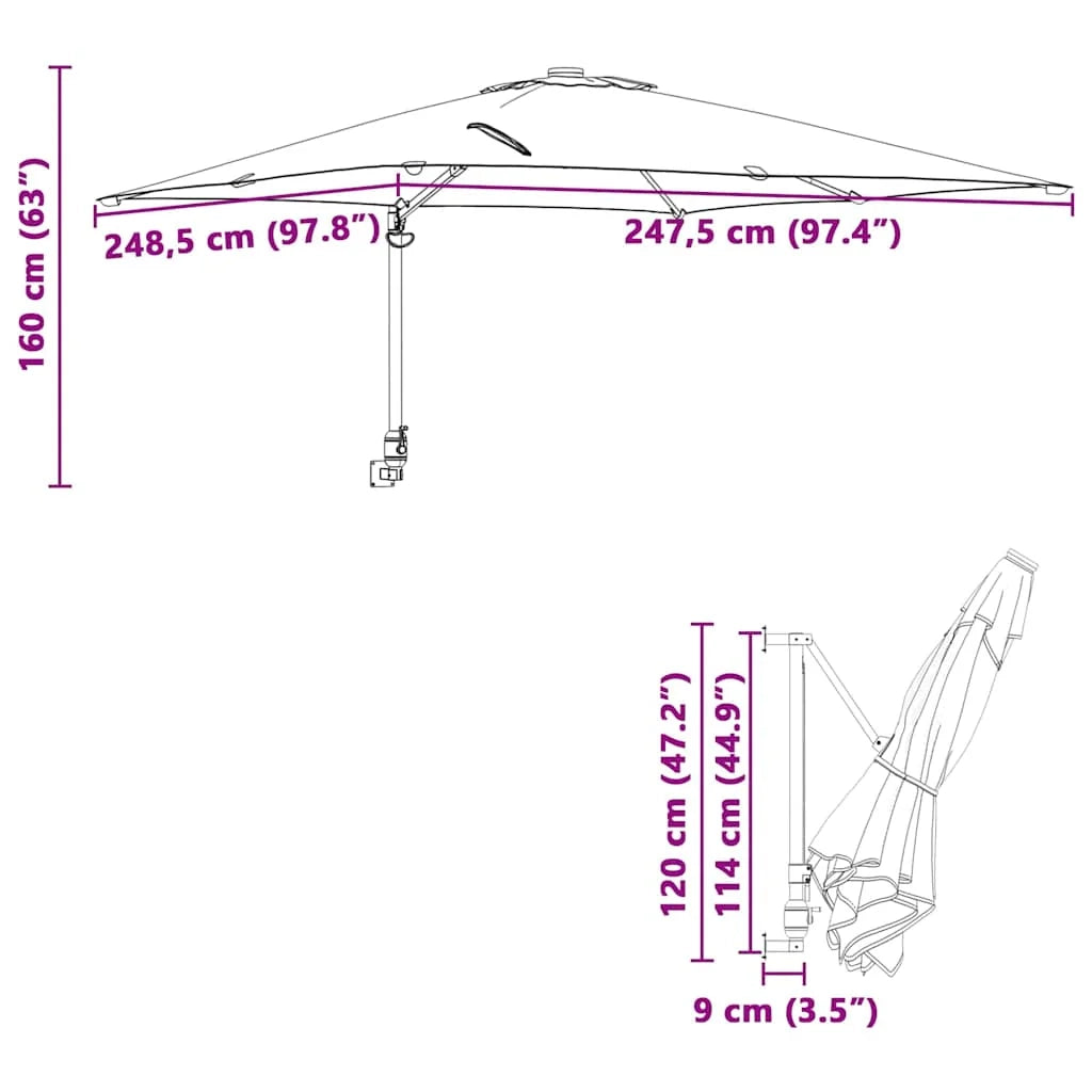 Ombrellone da giardino moderno basculante 248,5 x 247,5 x 160 cm in poliestere antracite 02_0058636