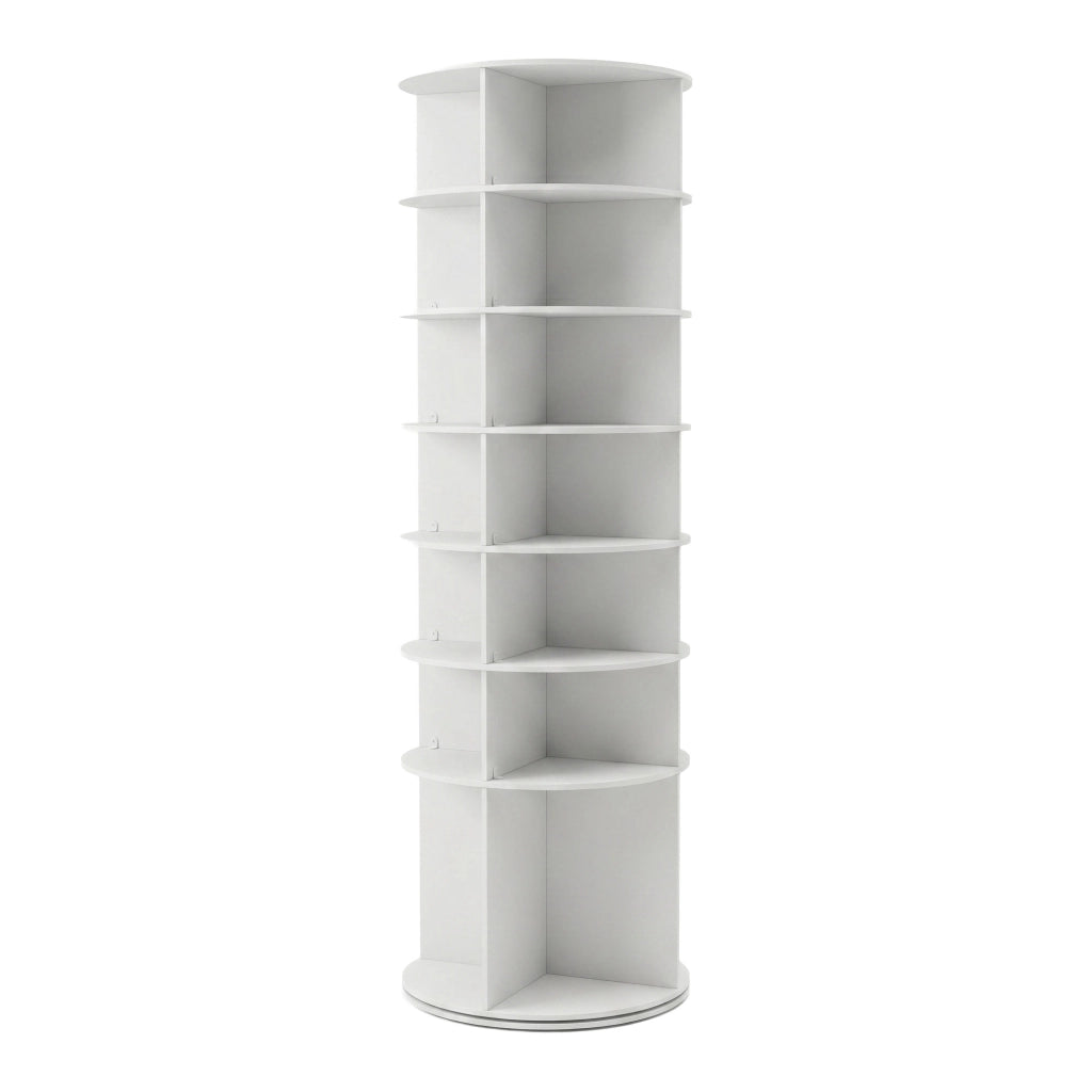 Ryuen - Scarpiera Verticale 7 Ripiani H184 cm 28 paia con Base Rotonda Girevole 360° Manuale Bianca