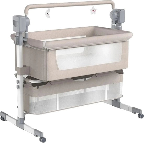 Culla per Bambini - Culla a Letto - Culla con Materasso - Co-sleeper - Wieg Elettrica - Ruote - 60 x 105 x 100 cm - Khaki