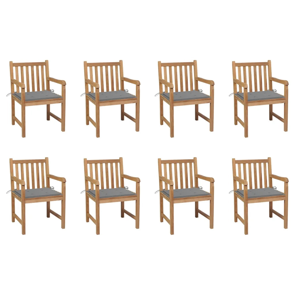 Sedie da Giardino 8 pz con Cuscini Grigi Massello di Teak cod mxl 8360