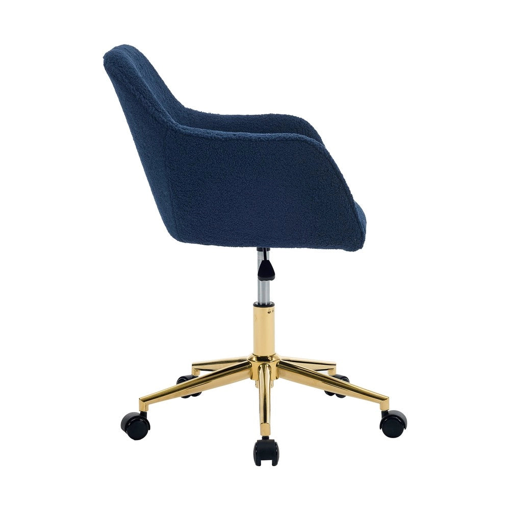 Sedia da ufficio girevole ¨C Minimal ¨C Tessuto teddy, gambe oro, altezza regolabile, colore blu scuro