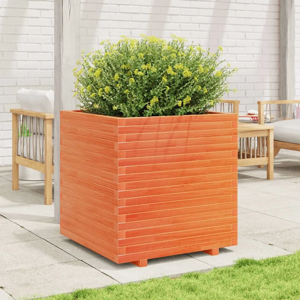 Fioriera | Cassetta per fiori | Vaso Giardino Marrone Cera 70x70x72,5cm Legno Massello Pino