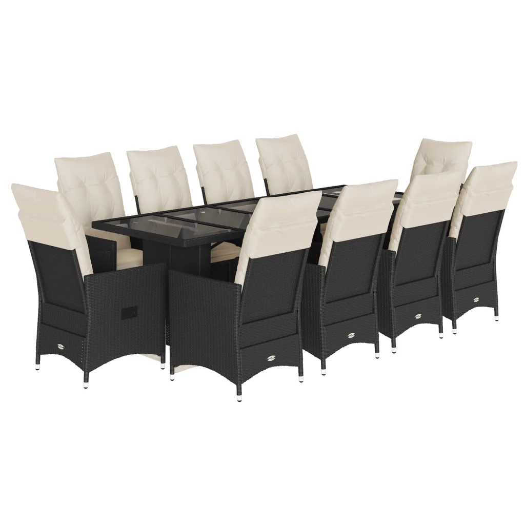Set da Bistrò da Giardino 11 pz con Cuscini Nero in Polyrattan 3277258