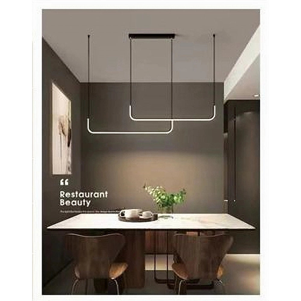 Trade Shop - Lampadario Sospensione 42w Lineare Orizzontale Minimal Moderno Nero Luce Led 50452 -