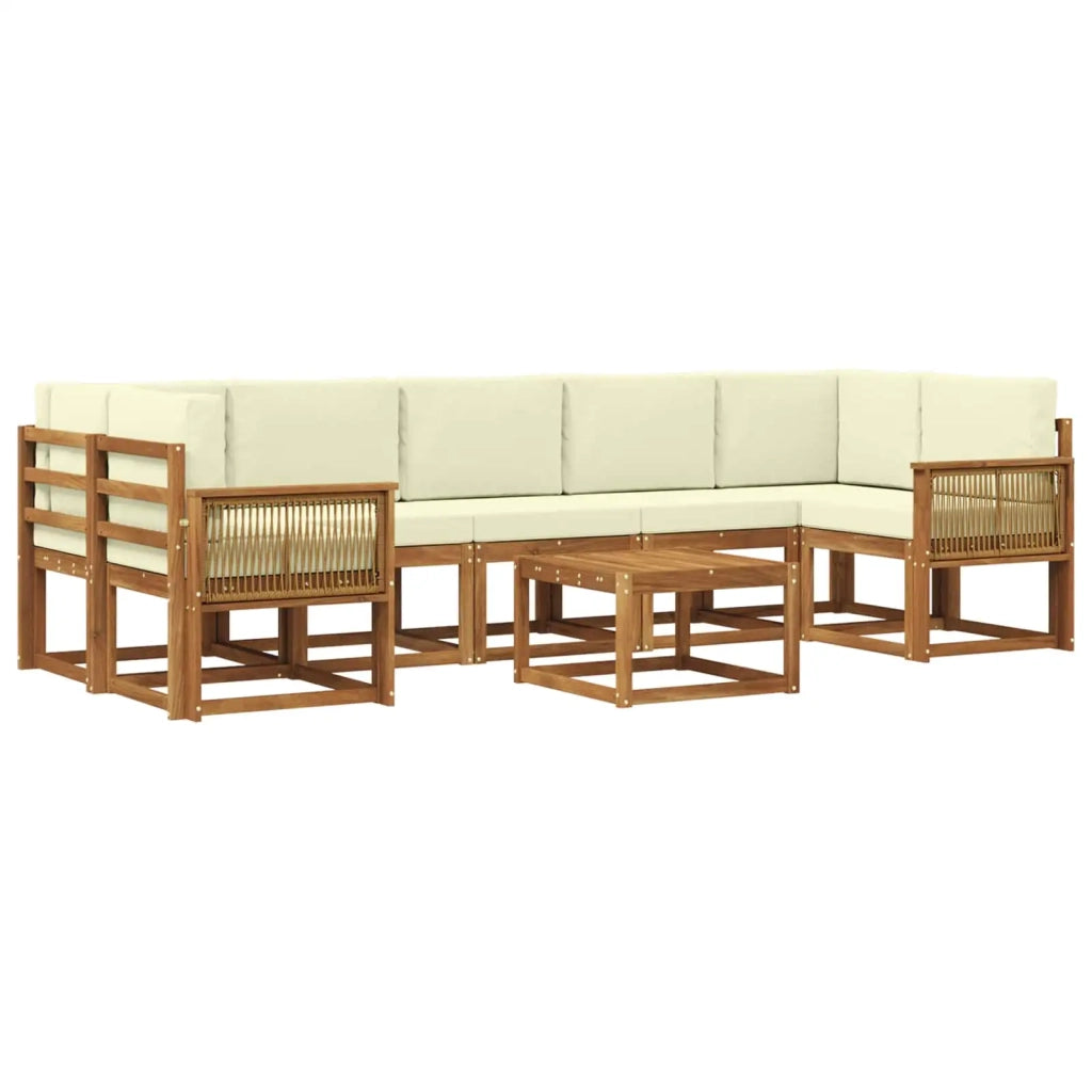Set di divani da esterno 8 pcs Naturale e Crema Poliestere