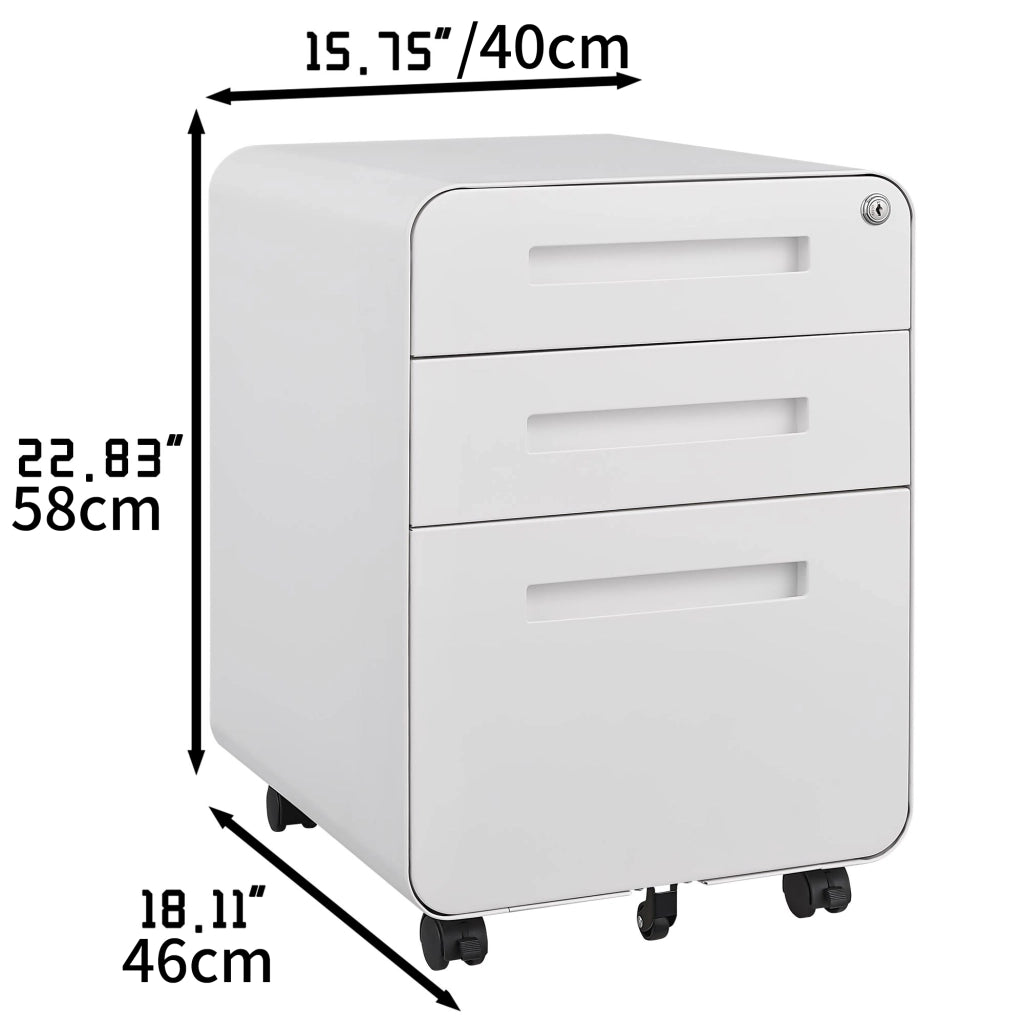 Cassettiera Mobile da Ufficio 3 Cassetti ¨C MINIMAL ¨C Bianco, Acciaio, A4/Legal