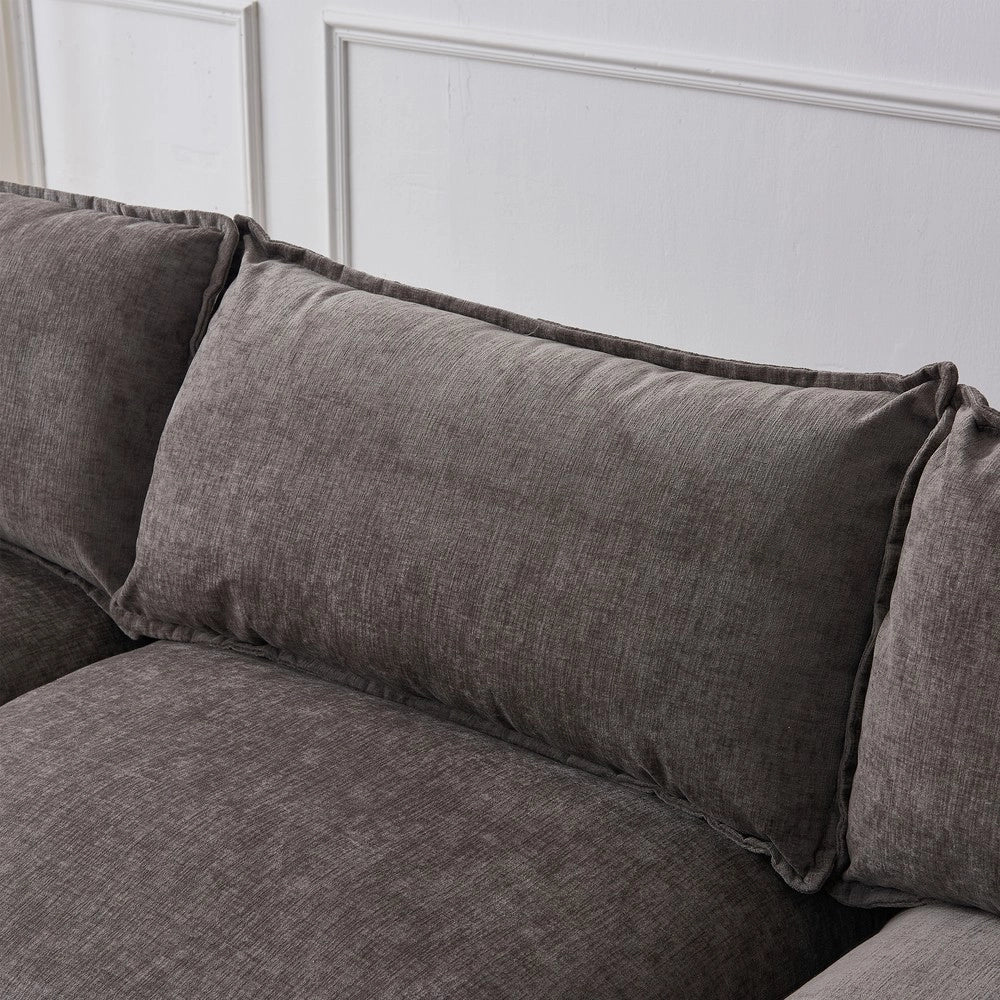 Divano Angolare Modulare 3 Posti con Chaise Longue e Poggiapiedi in Tessuto Chenille ¨C Xylo