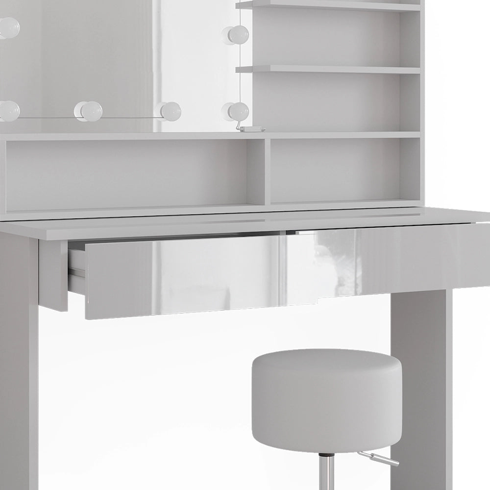Vicco Tavolo da toeletta Bianco 120 cm con illuminazione a LED e sgabello