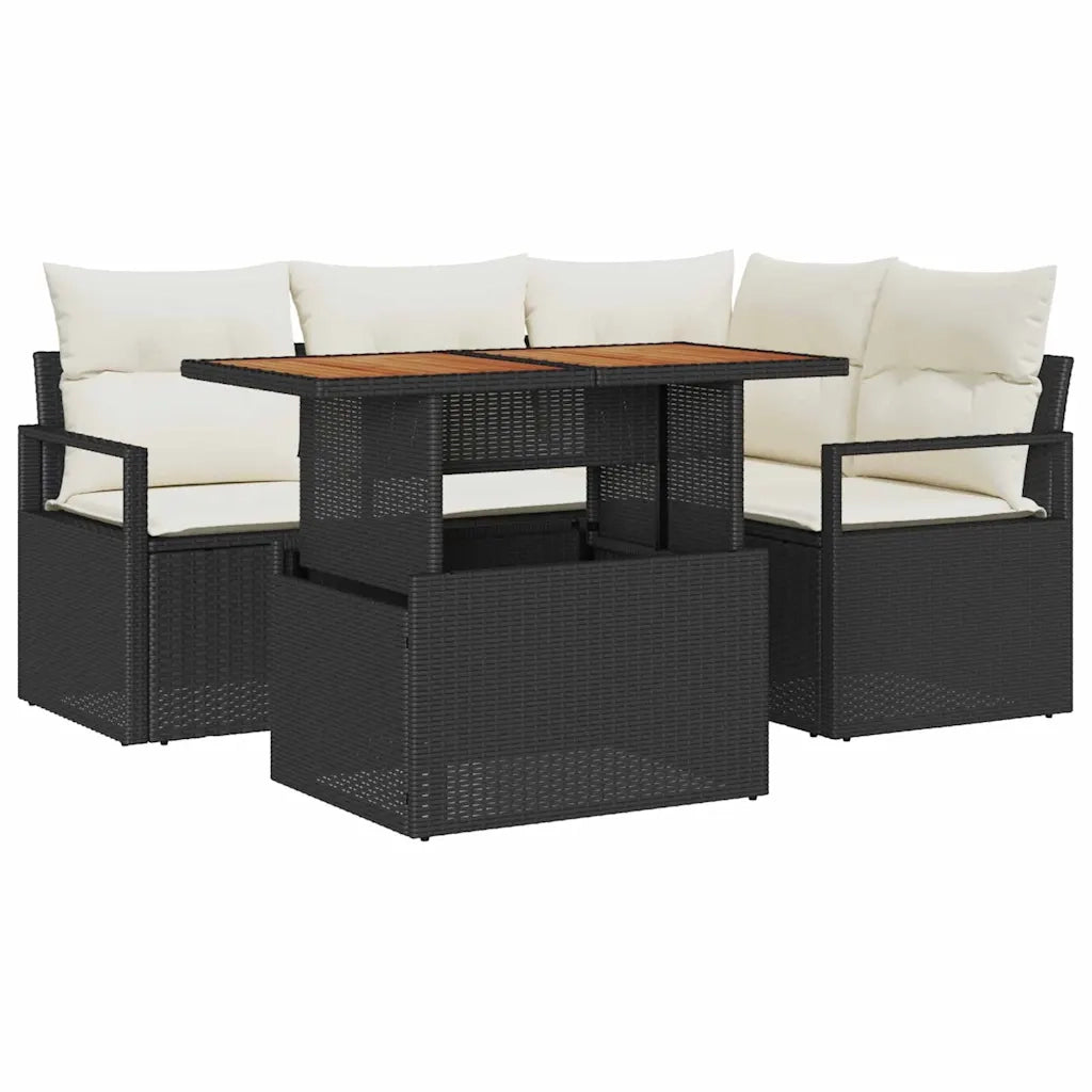Set da Pranzo per Giardino con cuscino 5 pcs Nero e Crema