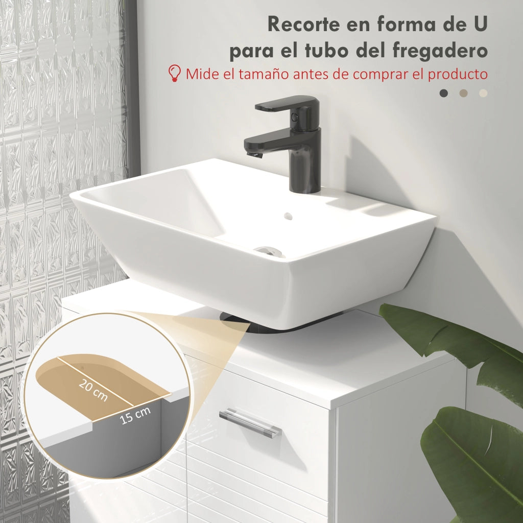 Mobile da Bagno Sottolavabo con 2 Ante e Ripiano Aggiustabile ¨C Zephmum ¨C 60x30x62,5 cm Bianco