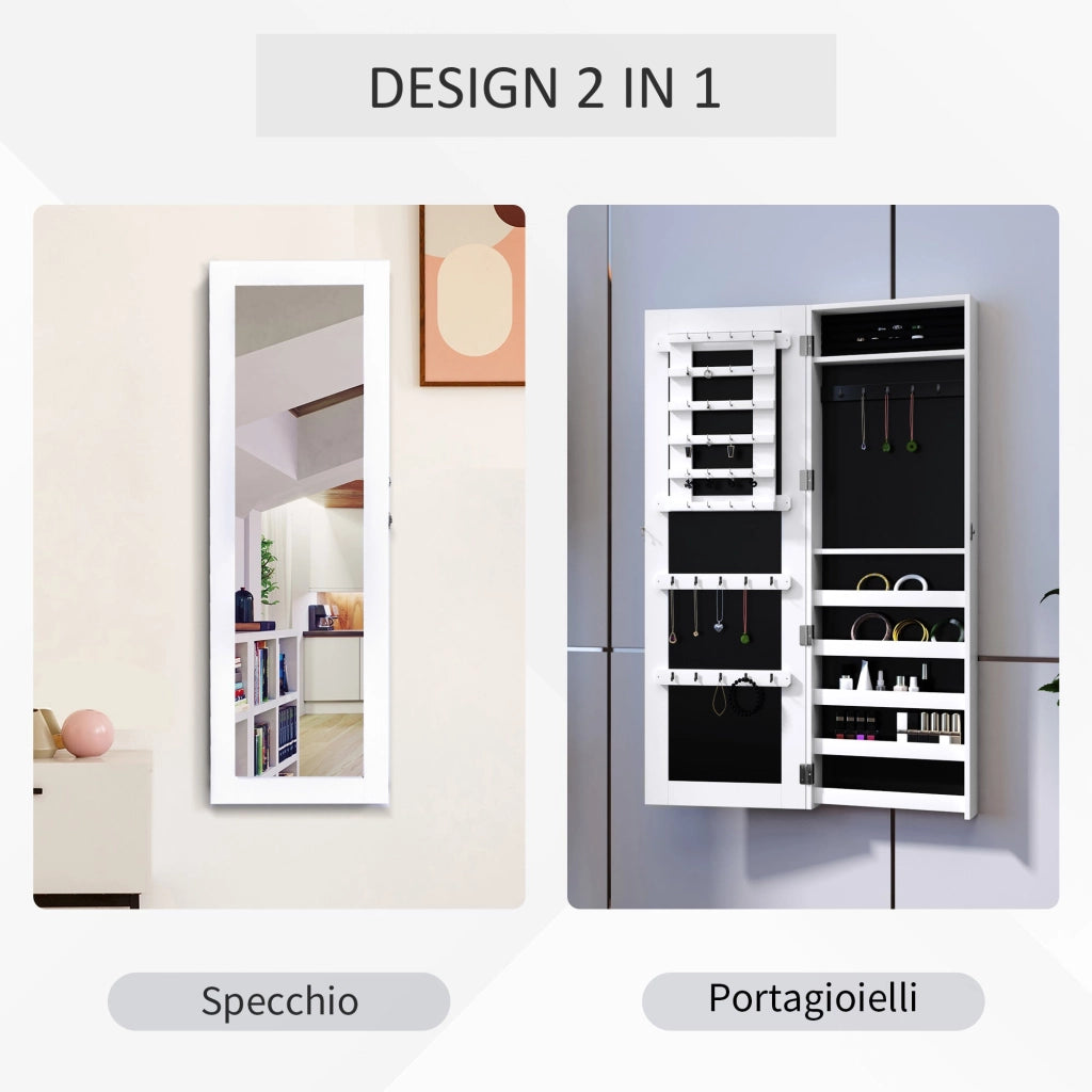 Specchiera Armadio Portagioielli da Parete in Legno MDF Bianco 37x9.5x112 cm
