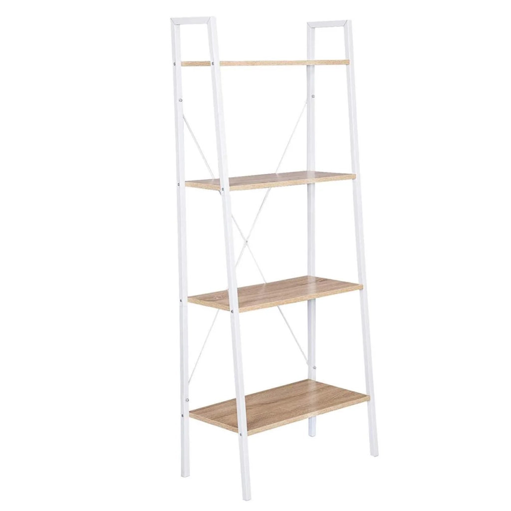 Robusta scaffalatura a scala a 4 ripiani con struttura in metallo per soggiorno bianco/marrone 19_0000372